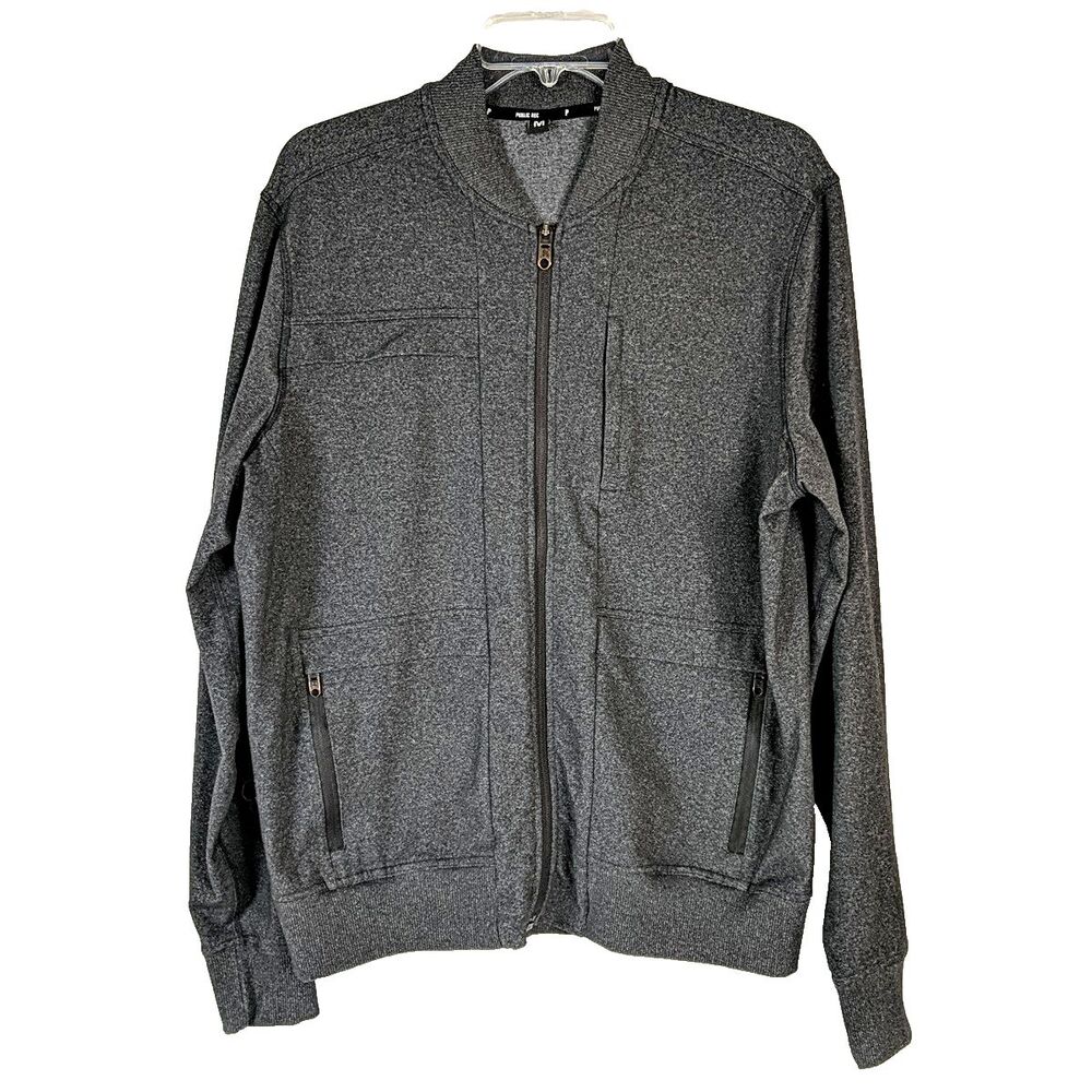 Public Rec Crosstown Bomber Full Zip Jacket Charcoal Gray Men Size Medium Knit